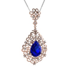 Lab safir ve beyaz zirkon 18 ayar rose altın kolye (40 cm gümüş rolo zincir)