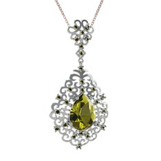 Dalila Kolye - Peridot 18 ayar beyaz altın kolye (40 cm rose altın rolo zincir) #1pfq4t0