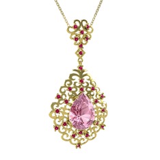 Dalila Kolye - Pembe kuvars ve rodolit garnet 8 ayar altın kolye (40 cm altın rolo zincir) #1pmuekn