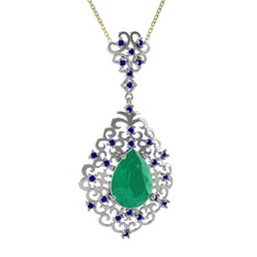 Kök zümrüt ve lab safir 925 ayar gümüş kolye (40 cm altın rolo zincir)