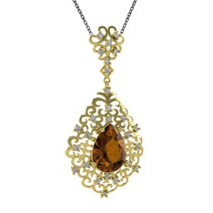 Dalila Kolye - Dumanlı kuvars ve swarovski 925 ayar altın kaplama gümüş kolye (40 cm gümüş rolo zincir) #1pv72am