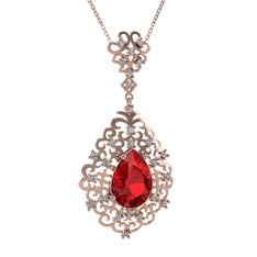 Dalila Kolye - Garnet ve swarovski 8 ayar rose altın kolye (40 cm rose altın rolo zincir) #1q3iw12