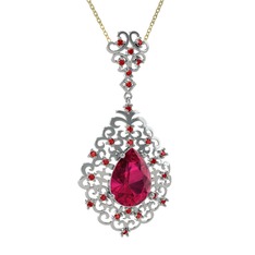 Rodolit garnet ve garnet 14 ayar beyaz altın kolye (40 cm altın rolo zincir)