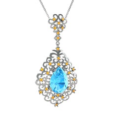 Dalila Kolye - Akuamarin ve sitrin 925 ayar gümüş kolye (40 cm gümüş rolo zincir) #1qi8vm7