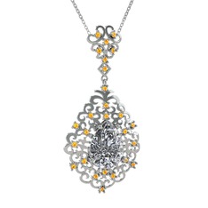 Swarovski ve sitrin 18 ayar beyaz altın kolye (40 cm beyaz altın rolo zincir)