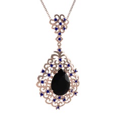 Siyah zirkon ve lab safir 14 ayar rose altın kolye (40 cm rose altın rolo zincir)