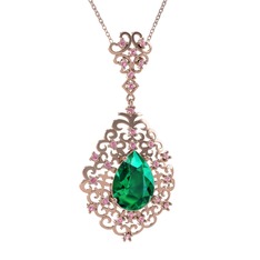 Yeşil kuvars ve pembe kuvars 925 ayar rose altın kaplama gümüş kolye (40 cm gümüş rolo zincir)