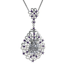 Dalila Kolye - Beyaz zirkon ve ametist 14 ayar beyaz altın kolye (40 cm gümüş rolo zincir) #1r276xw