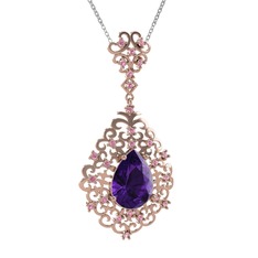 Dalila Kolye - Ametist ve pembe kuvars 18 ayar rose altın kolye (40 cm beyaz altın rolo zincir) #1rn8szm