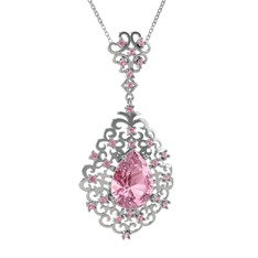 Dalila Kolye - Pembe kuvars 14 ayar beyaz altın kolye (40 cm beyaz altın rolo zincir) #1rvd4gs