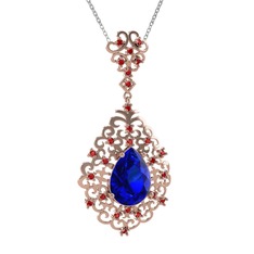 Lab safir ve garnet 18 ayar rose altın kolye (40 cm gümüş rolo zincir)