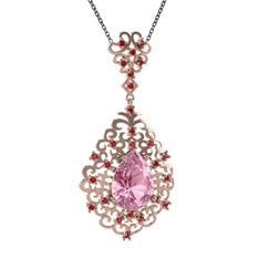 Dalila Kolye - Pembe kuvars ve garnet 8 ayar rose altın kolye (40 cm gümüş rolo zincir) #1s11r5w