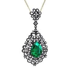 Dalila Kolye - Yeşil kuvars ve pırlanta 925 ayar siyah rodyum kaplama gümüş kolye (0.52 karat, 40 cm gümüş rolo zincir) #1s1y9b4