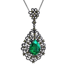 Dalila Kolye - Yeşil kuvars ve peridot 925 ayar siyah rodyum kaplama gümüş kolye (40 cm gümüş rolo zincir) #1sj0w78