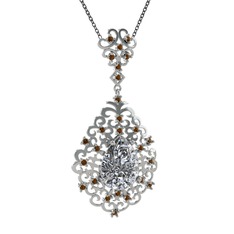Dalila Kolye - Swarovski ve dumanlı kuvars 925 ayar gümüş kolye (40 cm gümüş rolo zincir) #1telori