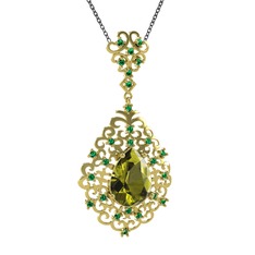 Dalila Kolye - Peridot ve yeşil kuvars 925 ayar altın kaplama gümüş kolye (40 cm gümüş rolo zincir) #1tosqsy