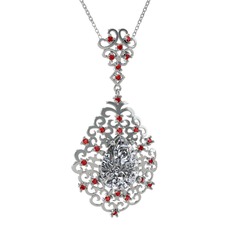 Swarovski ve garnet 18 ayar beyaz altın kolye (40 cm beyaz altın rolo zincir)