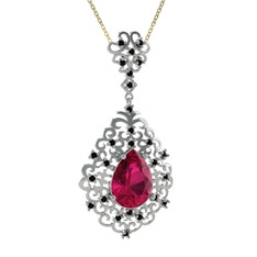 Dalila Kolye - Rodolit garnet ve siyah zirkon 14 ayar beyaz altın kolye (40 cm altın rolo zincir) #1ttvotj