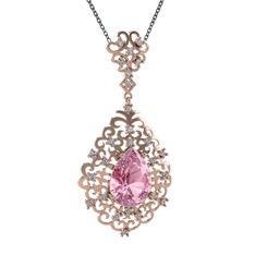 Dalila Kolye - Pembe kuvars ve swarovski 18 ayar rose altın kolye (40 cm gümüş rolo zincir) #1tx964o