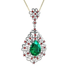 Dalila Kolye - Yeşil kuvars ve garnet 14 ayar beyaz altın kolye (40 cm altın rolo zincir) #1u69k8v