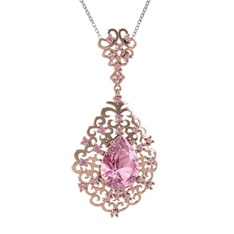 Dalila Kolye - Pembe kuvars 925 ayar rose altın kaplama gümüş kolye (40 cm beyaz altın rolo zincir) #1ua7em6