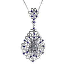 Swarovski ve lab safir 8 ayar beyaz altın kolye (40 cm beyaz altın rolo zincir)