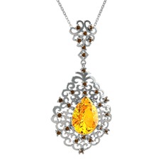 Dalila Kolye - Sitrin ve dumanlı kuvars 18 ayar beyaz altın kolye (40 cm gümüş rolo zincir) #1urygn8