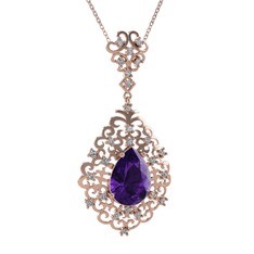 Dalila Kolye - Ametist ve pırlanta 18 ayar rose altın kolye (0.52 karat, 40 cm rose altın rolo zincir) #1utokml