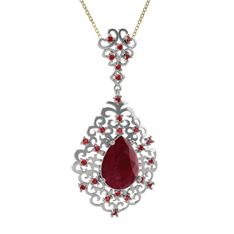 Kök yakut ve garnet 18 ayar beyaz altın kolye (40 cm altın rolo zincir)