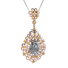 Swarovski ve sitrin 8 ayar rose altın kolye (40 cm beyaz altın rolo zincir)