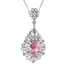 Dalila Kolye - Pembe kuvars ve pırlanta 14 ayar beyaz altın kolye (0.52 karat, 40 cm rose altın rolo zincir) #1vkj69f