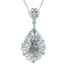 Dalila Kolye - Swarovski ve akuamarin 8 ayar beyaz altın kolye (40 cm altın rolo zincir) #1vl85pf