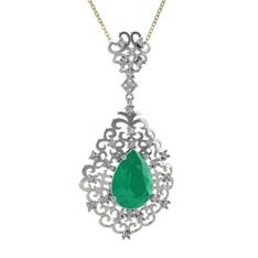 Kök zümrüt ve swarovski 18 ayar beyaz altın kolye (40 cm altın rolo zincir)