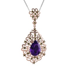 Dalila Kolye - Ametist ve peridot 925 ayar rose altın kaplama gümüş kolye (40 cm beyaz altın rolo zincir) #1w5w0py