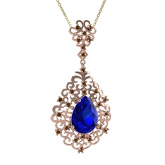 Lab safir ve dumanlı kuvars 8 ayar rose altın kolye (40 cm altın rolo zincir)