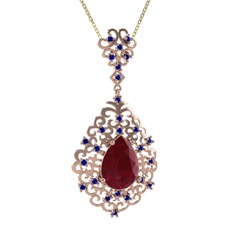 Kök yakut ve lab safir 8 ayar rose altın kolye (40 cm altın rolo zincir)