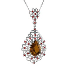 Dalila Kolye - Dumanlı kuvars ve garnet 8 ayar beyaz altın kolye (40 cm beyaz altın rolo zincir) #1wn3zh4