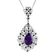 Dalila Kolye - Ametist ve siyah zirkon 14 ayar beyaz altın kolye (40 cm beyaz altın rolo zincir) #1wqc30l