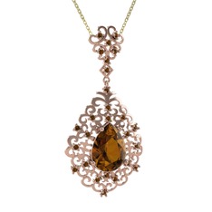 Dalila Kolye - Dumanlı kuvars 18 ayar rose altın kolye (40 cm altın rolo zincir) #1wte40r