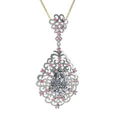 Dalila Kolye - Swarovski ve pembe kuvars 925 ayar gümüş kolye (40 cm altın rolo zincir) #1wv5php