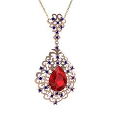 Dalila Kolye - Garnet ve lab safir 8 ayar rose altın kolye (40 cm gümüş rolo zincir) #1x9q6ht