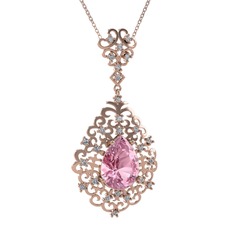 Dalila Kolye - Pembe kuvars ve beyaz zirkon 14 ayar rose altın kolye (40 cm rose altın rolo zincir) #1xh8y9r