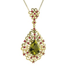 Dalila Kolye - Peridot ve rodolit garnet 14 ayar altın kolye (40 cm altın rolo zincir) #1xpoq3a