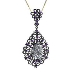 Dalila Kolye - Swarovski ve ametist 925 ayar siyah rodyum kaplama gümüş kolye (40 cm altın rolo zincir) #1xq4ec7