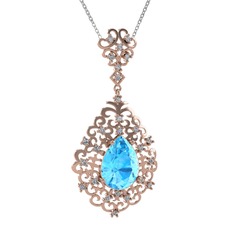 Dalila Kolye - Akuamarin ve pırlanta 925 ayar rose altın kaplama gümüş kolye (0.52 karat, 40 cm beyaz altın rolo zincir) #1xrqsco
