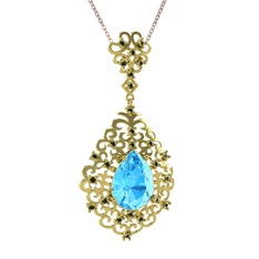 Akuamarin ve peridot 18 ayar altın kolye (40 cm rose altın rolo zincir)