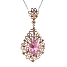 Pembe kuvars ve dumanlı kuvars 18 ayar rose altın kolye (40 cm beyaz altın rolo zincir)