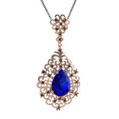 Dalila Kolye - Lab safir ve dumanlı kuvars 925 ayar rose altın kaplama gümüş kolye (40 cm gümüş rolo zincir) #1yodpux