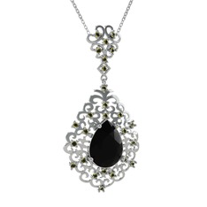 Dalila Kolye - Siyah zirkon ve peridot 925 ayar gümüş kolye (40 cm beyaz altın rolo zincir) #1ypxkry