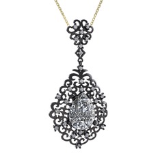 Dalila Kolye - Swarovski ve pırlanta 925 ayar siyah rodyum kaplama gümüş kolye (0.52 karat, 40 cm altın rolo zincir) #1yu5f3o